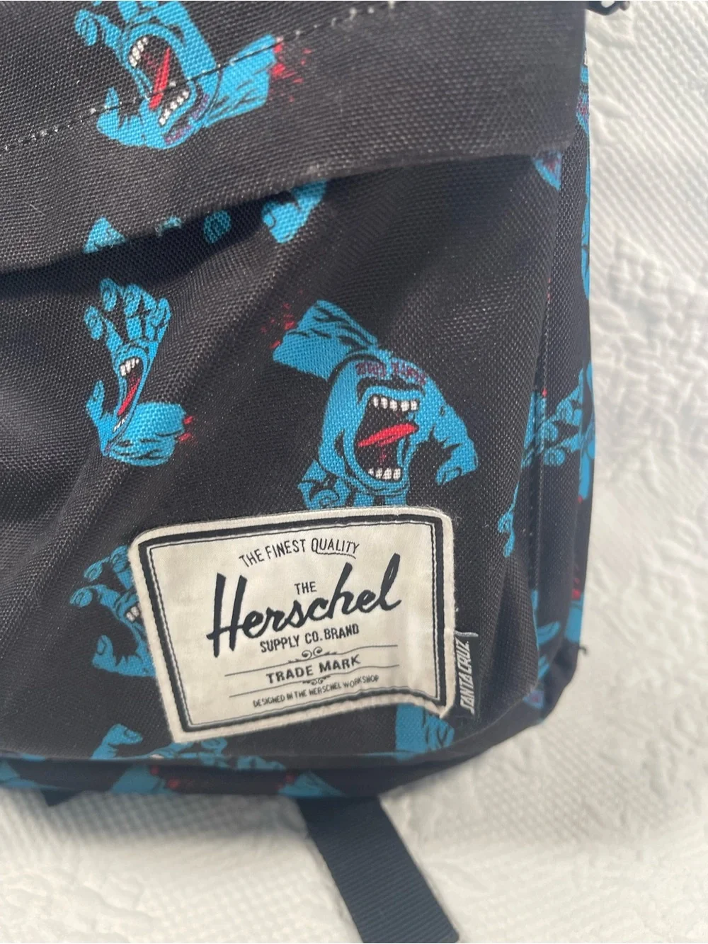 Herschel Supply Company Black Backpack with Blue Graphic Hands